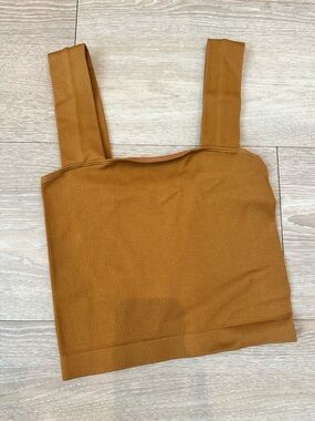 Ribbed Square Neck Tank Top in Camel /Rust
